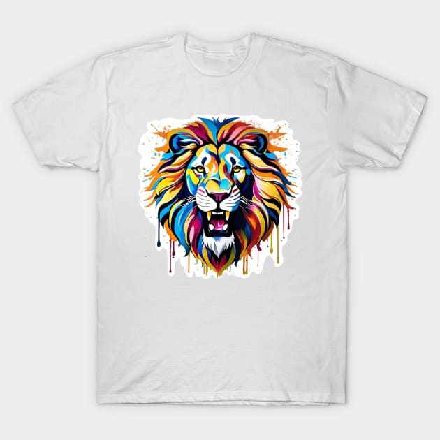 Lion Head Dripping Rainbow Graffiti T-Shirt by VictoriaLehnard